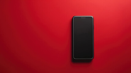 Naklejka premium Black smartphone on red surface, minimalist and modern