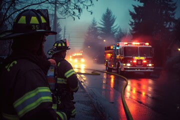 Firefighters Responding to Night Emergency