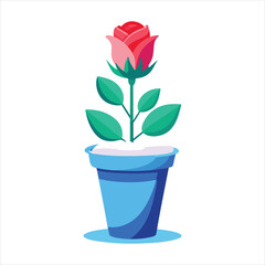 rose in a pot, Rose flower pot,Arctic Blast colors vectors illustration 