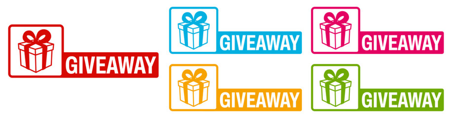 set banner sticker giveaway icon. gift box surprise sign design template vector illustration