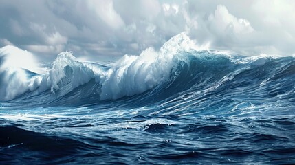 Fototapeta premium Dramatic Ocean Waves and Cloudy Sky. Generative ai