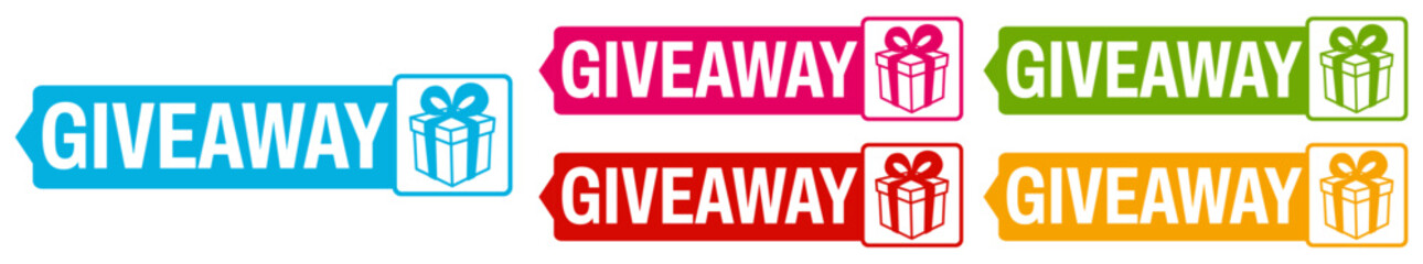 Set trendy Stylish giveaway icon labels. Mystery box gift prize sign sticker icon design vector illustration