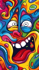 Fototapeta premium Colorful grotesque face screaming with tongue out and wide eyes
