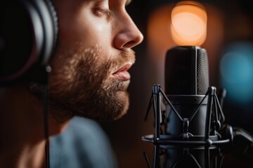 Man Recording Audiobook in Studio