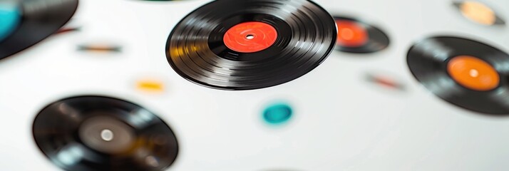 Floating Vinyl Records with Depth of Field