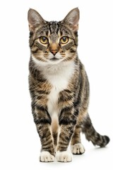 Obraz premium Close-Up of Tabby Cat on White Background. Generative ai