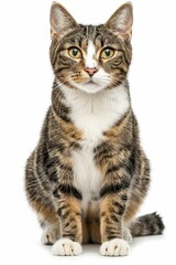 Obraz premium Close-Up of Tabby Cat on White Background. Generative ai