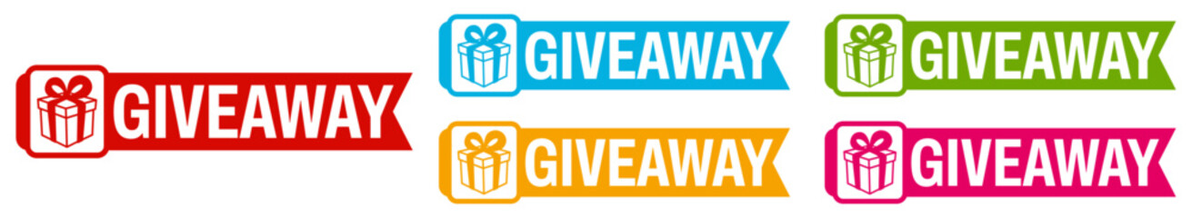 Set trendy Stylish giveaway icon labels. Mystery box gift prize sign sticker icon design vector illustration