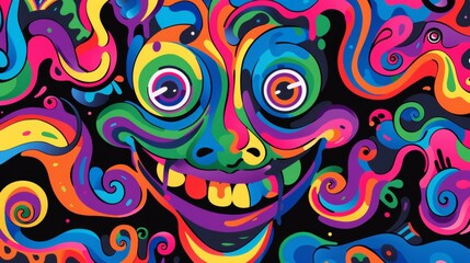 Fototapeta premium Colorful abstract face smiling on black background