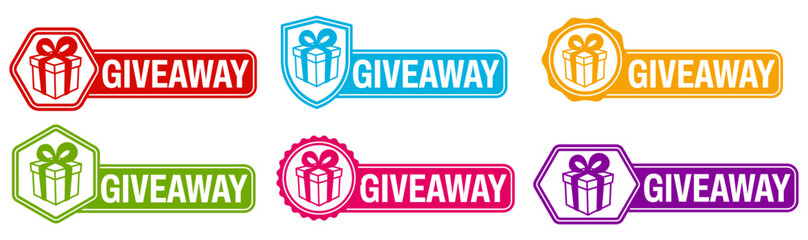Set trendy Stylish giveaway icon labels. Mystery box gift prize sign sticker icon design vector illustration