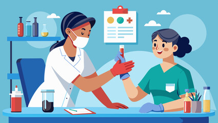 a nurse draws blood from a patient's arm for a blo vector illustration