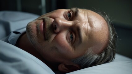 Contemplative older man lying in bed