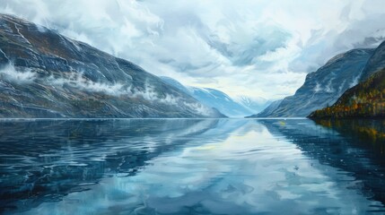 Silver Waters of the Northern Fjord AI generated