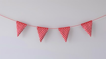Obraz premium Vibrant 3D Printed Triangle Flag Hanging on Line in White Background