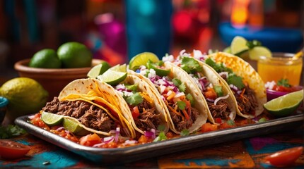 Fototapeta premium Tray of Beef Tacos with Garnishes