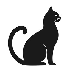Black silhouette of a sitting cat, side view. Vector illustration