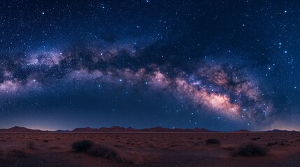 Fototapeta premium Serene Namib Desert Night Sky with Milky Way - Tranquil Stargazing Experience in Minimalist Landscape of Namibia