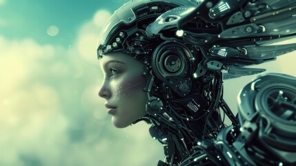 Cybernetic Woman in a Futuristic Landscape