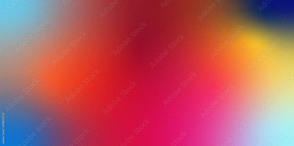 Poster Orange purple pink magenta blue grainy vibrant blurred gradient color flow. Grain and Rough texture effect . Soft gradient backdrop with grain and noise. 