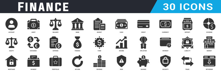 Finance icon design set, Finance flat icons pack, business, finance, icon, illustration, design, symbol, set, money, growth, account