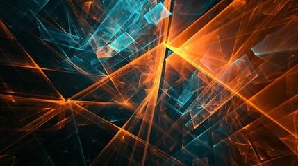 Orange and Azure glowing abstract geometric lines. PowerPoint and Business background.