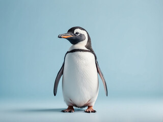 Fototapeta premium Cute Penguin on Light Blue Background