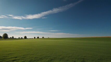 Obraz premium Serene grassy field under clear blue sky