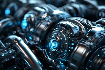 Fototapeta premium Futuristic engine with sleek design, metallic textures, hightech, digital rendering