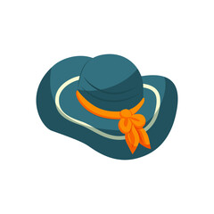 Summer beach hat. Woman elegant sun protection headdress accessory with orange ribbon