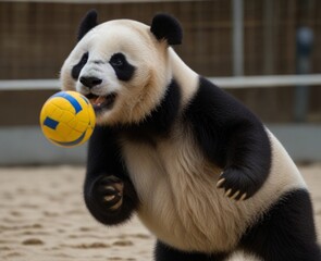 Fototapeta premium Playful Panda with Volleyball