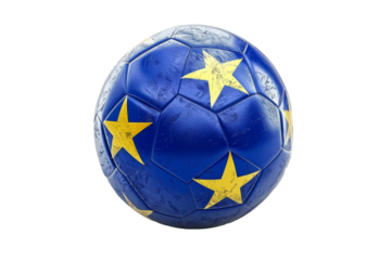 Ball Representing The European Football Championship. European Union Blue And Golden Stars Flag Isolated On Transparent Background. Png File. Ai Generated
