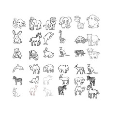 Collection of vector sketches and shapes of different animals