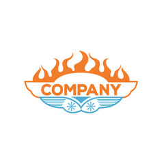 Logo design of a fire and ice emblem.