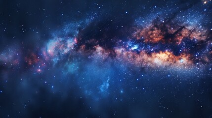 "Stock illustration featuring the Milky Way galaxy and a blue nebula, showcasing the vastness and beauty of outer space with cosmic colors and celestial elements."