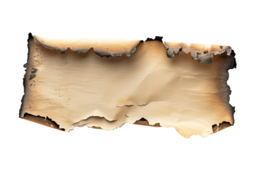 burnt holes in a piece of paper, isolated on a white background, showing detailed charred edges.