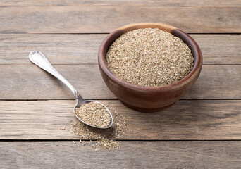 Fennel dried tea on a bowl over wooden table