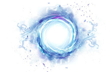 magical portal opening, with swirling vortex and light beams on white background.