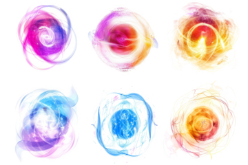 series of abstract magical auras that have their own color and shape floating on a white background.