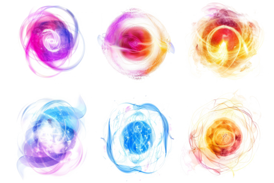 series of abstract magical auras that have their own color and shape floating on a white background.