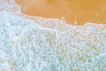 Aerial view sea sand beach wave white water summer vacation