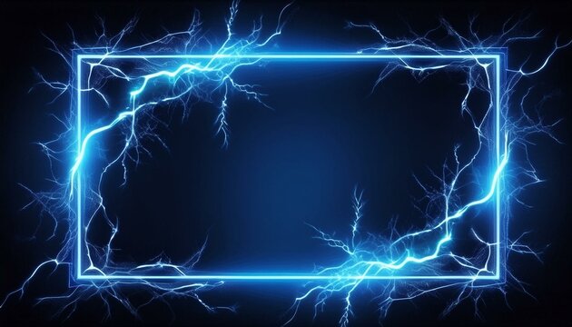 Lightning frames, blue electric borders of rectangular and square shapes with thunder bolt