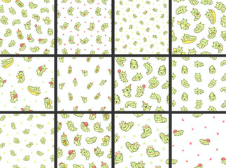 Naklejka premium Cute kawaii caterpillar. Seamless pattern. Cartoon little insect characters. Hand drawn style. Vector drawing. Collection of design ornaments.