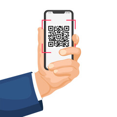 QR code mobile phone scan on screen. Business and technology concept. Illustration. Vector.