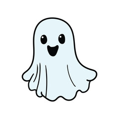 Hand drawn cartoon happy ghost on white background. Halloween concept.