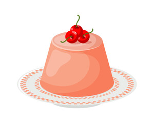 Colorful fruit jelly pudding on a plate, dessert. Food illustration, icon, vector