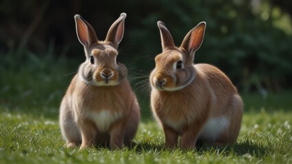 Fototapeta premium Twin Rabbits in Garden