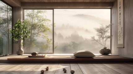 Fototapeta premium Zen and Tranquil Interior Spaces Serene Ambiance and Calm Retreats