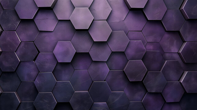 Polished Tiles arranged to create a 3D wall. dark purple Patina, Textured Background formed from Hexagonal blocks 