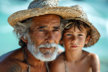 Grandfather and Grandson Enjoying the Beach