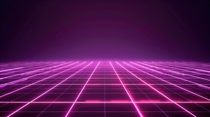 Neon wireframe horizon background The light purple square floor glows 